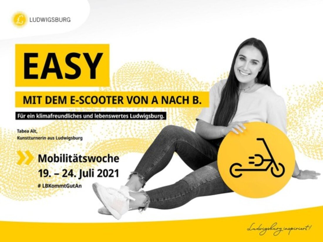 "Easy mit dem E-Scooter von A nach B" steht auf einem Image-Plakat der Stadt Ludwigsburg. 